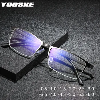 

YOOSKE Anti-blue light Finished Myopia Glasses for Sight Women Men Half Frame Business Diopter Glasses -1.0 -1.5 -2.0 TO -6
