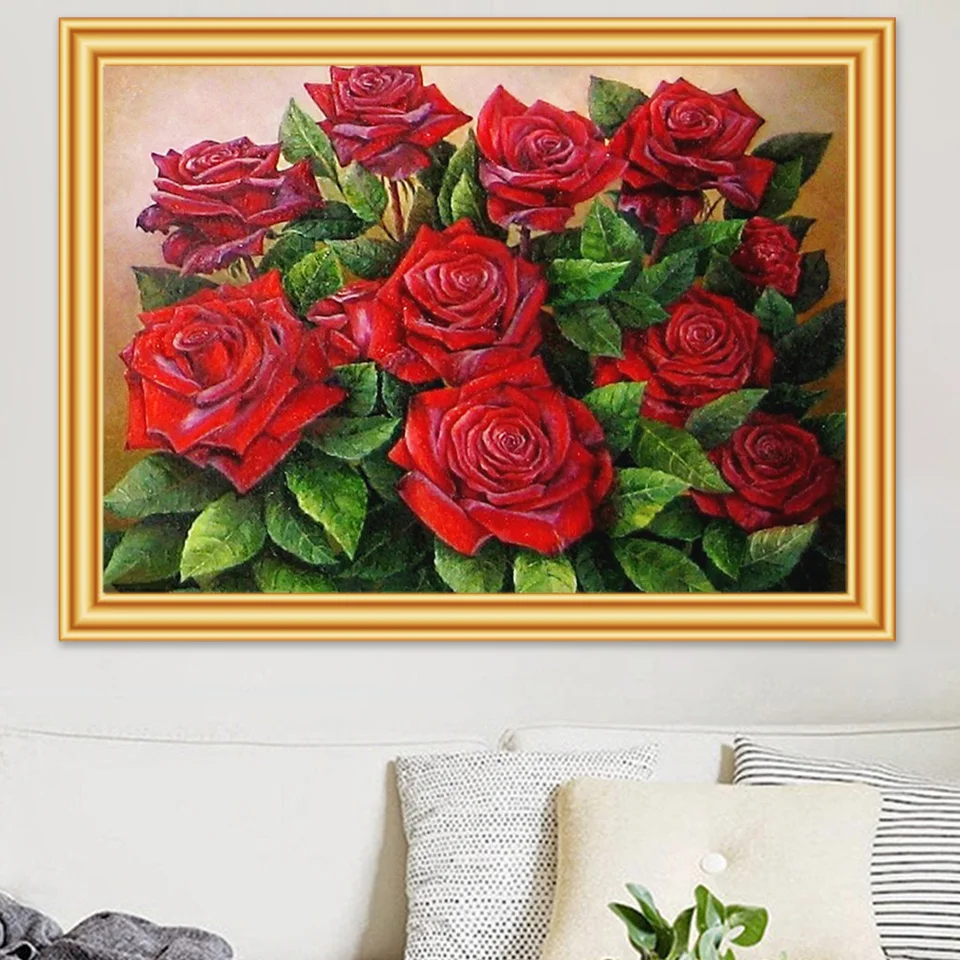 5D Diamond Painting Flower Cross stitch Needlework Full Square Round Embroidery Red Rose Picture of Rhinestones Decor | Дом и сад