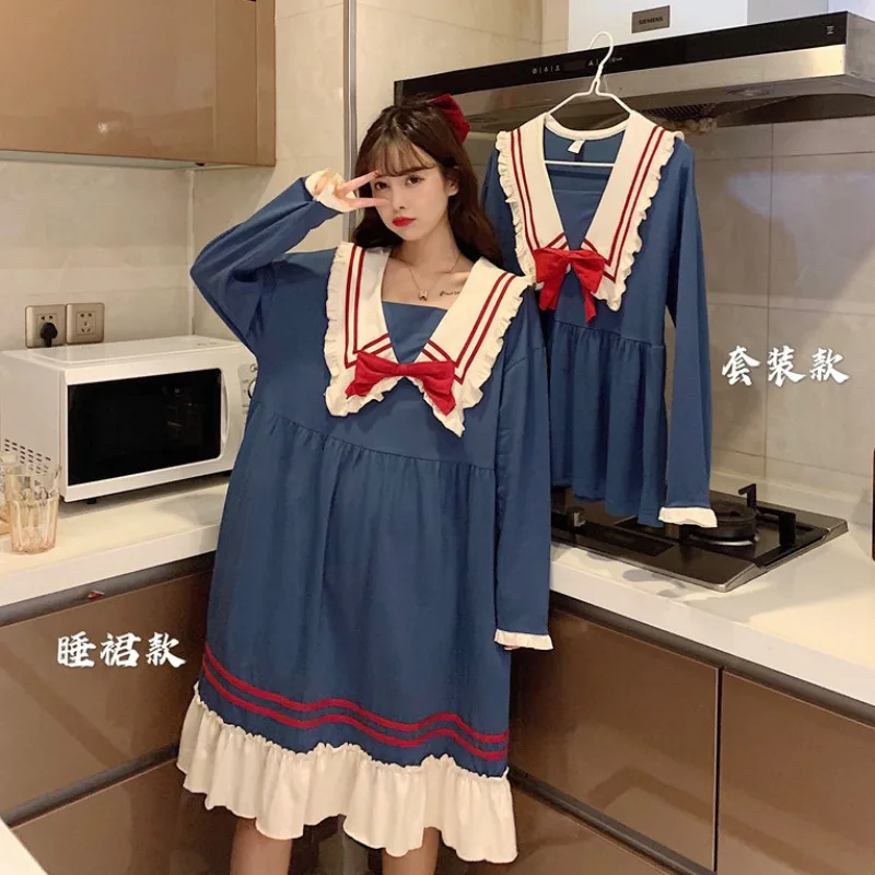 

Princess Style Homewear Set nv qiu zhuang New Style by Age hai jun ling Long Sleeve Pajamas Piece May Be Outer Wear Nightgown