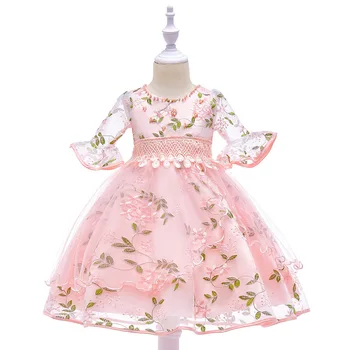 

new children's dress embroidered sleeve princess dress dress mesh puff girl's dress