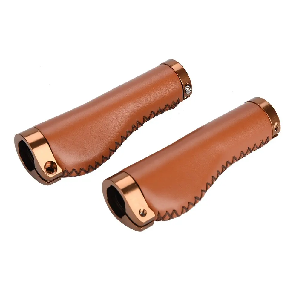 Brown CY020064 велосипедные ручки, противоскользящие, удобные, волокнистые, кожаные, велосипедные ручки, ручки для велосипеда, замок-на горном велосипеде, рукоятка, ручки - Цвет: Brown