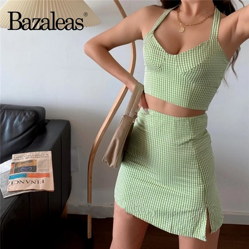 Женский спортивный костюм с зеленым принтом Bazaleas Модный комплект из 2 предметов в