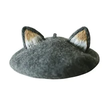 Новинка, Ретро стиль, женские милые береты с лисьими ушками, Шерстяная Смесь, Повседневная теплая шапка для художника, ручная работа, берет с кошачьими ушками, шапка, горячий подарок