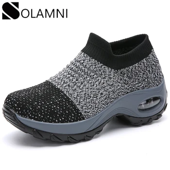 

Fashion Autumn Women Sneakers Breathable Air Mesh Cushion Platform Sock Sneaker Female Casual Vulcanized Shoes Slip On Flat Shoe
