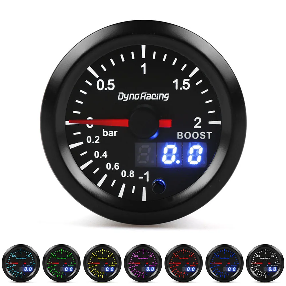 

1 Piece 52mm Turbocharger 2-Bar Pointer LCD Dual Display 7 Colors Racing Instrument 12V Automobiles Boost Gauges