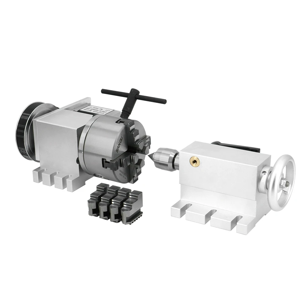 EU 선박 4 축 로터리 Nema23 스테퍼 모터 비율 (6:1), K12-100mm 4 턱 척, mt2 테일스톡, DM542 드라이버, 전원 공급 장치