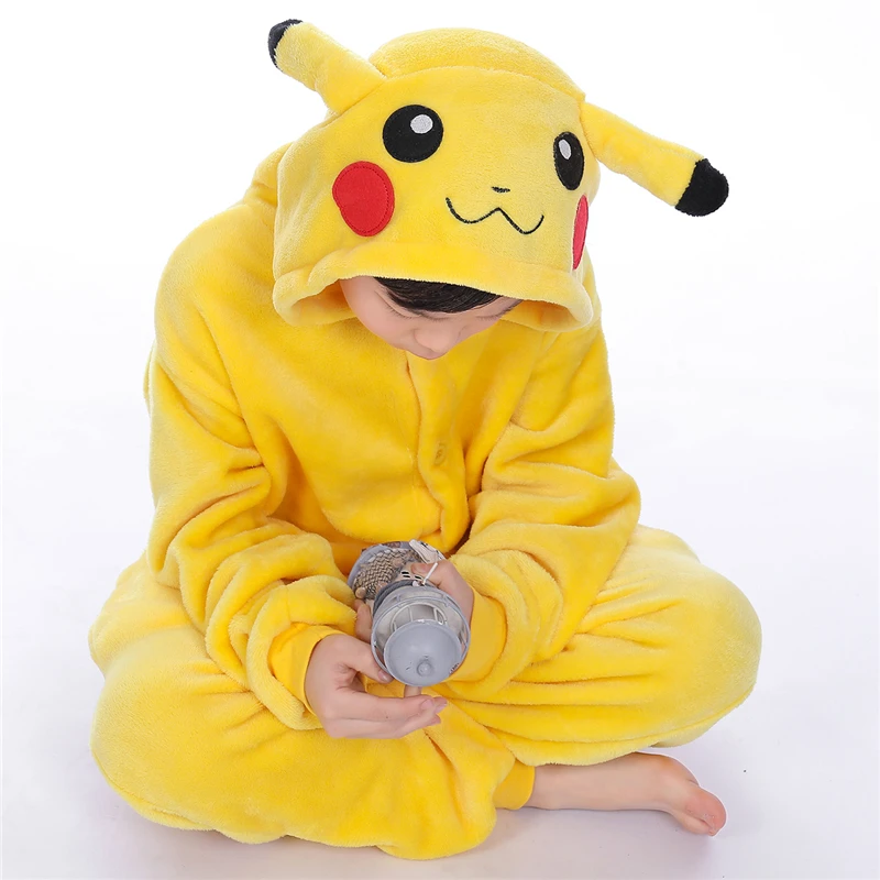 Kids Kigurumi Animal Pajams Sets for Boys Girls Winter Pikacuh Koala Onesie Flannel Warm Pyjamas Anime Cosplay Costume Nightwear anime cosplay female