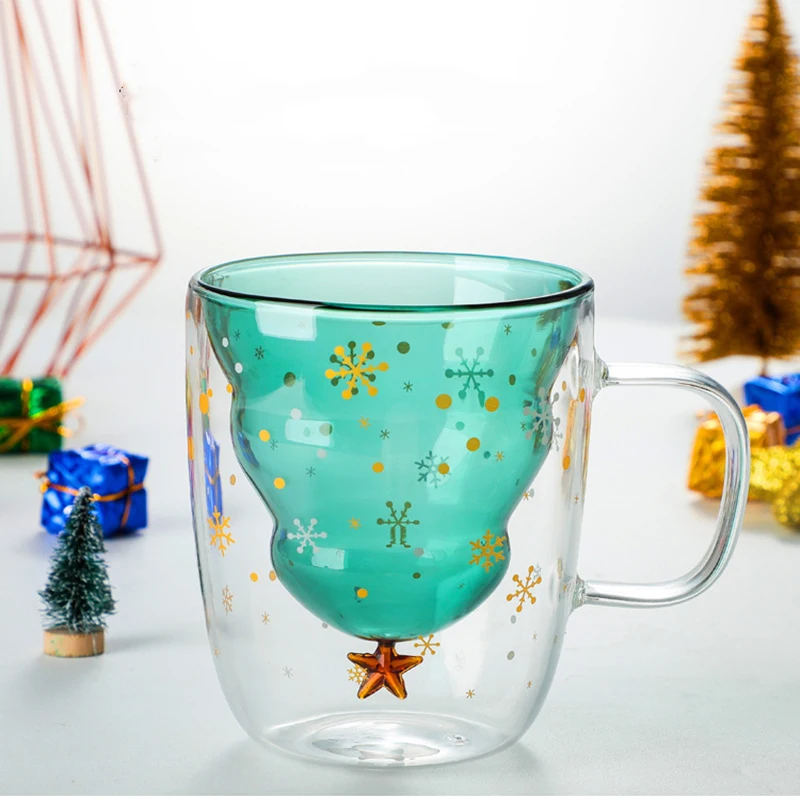 Креативная 3D прозрачная двойная антиобжигающая стеклянная Рождественская елка Звездная чашка кофейная чашка Молочный Сок чашка Детский Рождественский подарок - Цвет: CUP