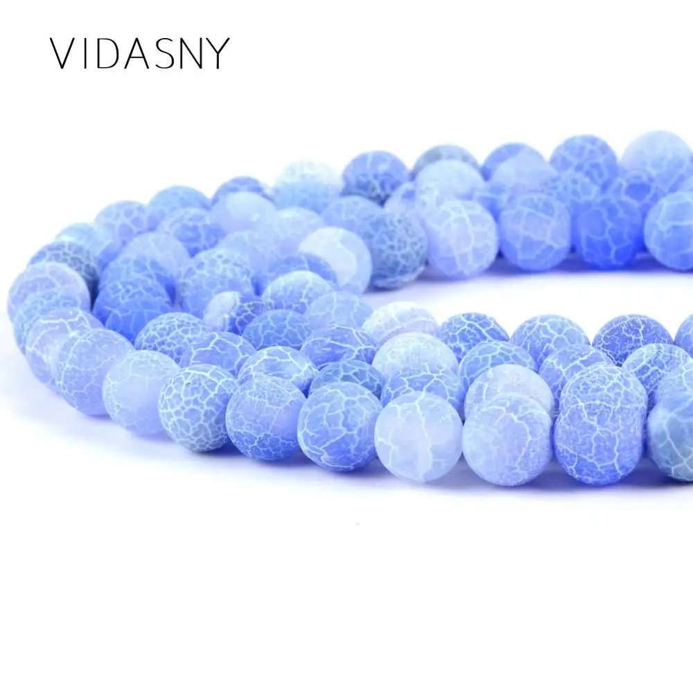 Light Blue Натуральный смешанный камень матовый, с напылением треснутые Зеленый Фиолетовый Синий агатовые бусины для изготовления ювелирных изделий оникс бусины для изготовления браслетов ожерелье 15" - Цвет: Light Blue