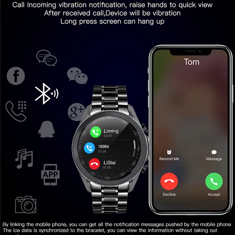 US $114.10 2020 Steel Band Smart Watch Men Full Touch Screen Sports Fitness Watch Waterproof Bluetooth For Android Ios Smartwatch Mens