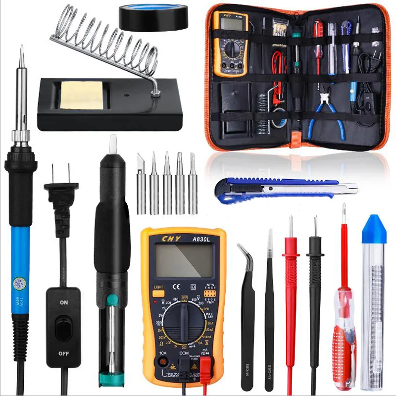 

21 in 1 60W 110V 220V Electric Soldering Iron Kit Adjustable Temperature Solder With Multimeter Tips Handheld Storage Box EU/US