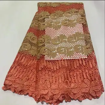 

Fashion African Lace Fabric High Quality Peach Lace Nigerian Lace Fabric 2020 High Quality Lace With Hot Diamond 5yards
