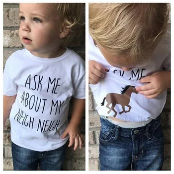 

Toddler Kid Baby Boys Girls Letter Horse Print White T Shirts Short Sleeves Summer Children Tee Tops Boys Clothing