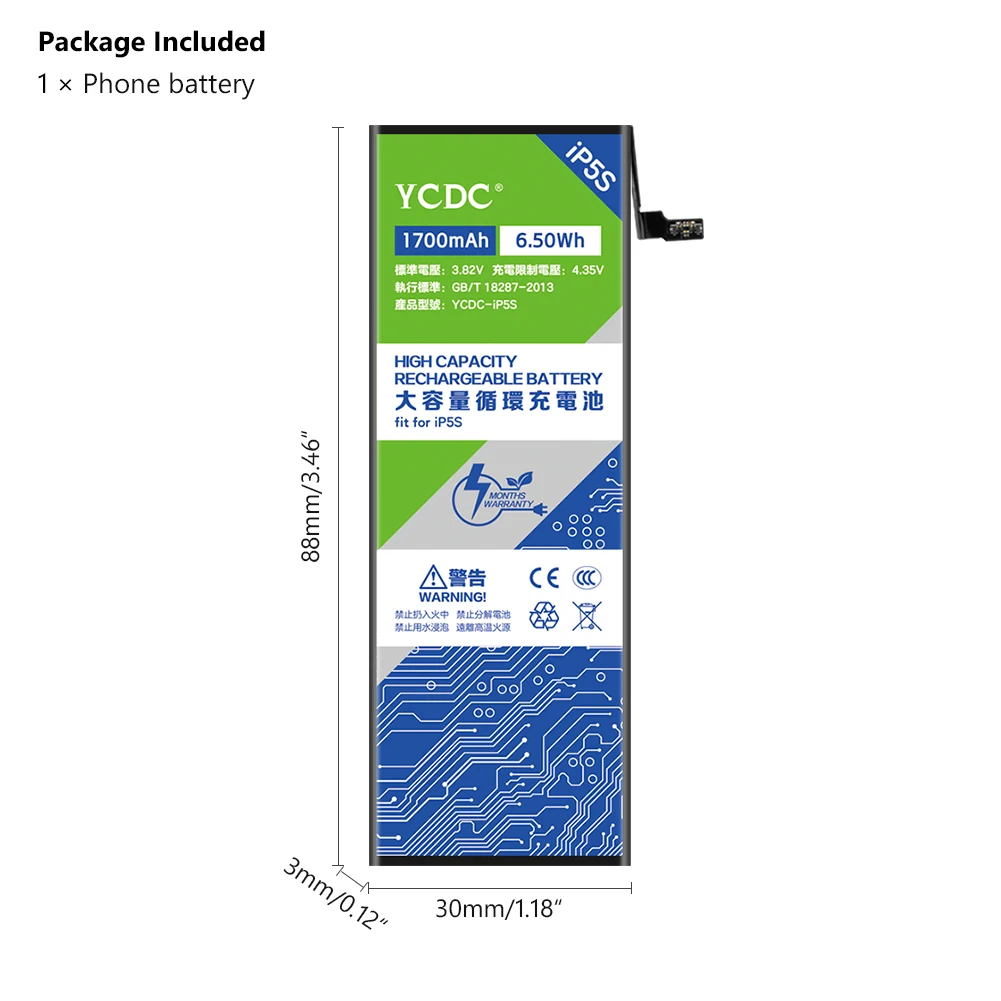 iPhone 5S Battery YCDC телефон батарея для iPhone 5S 5C iPhone5S Высокое качество реальная емкость 3,8 в 1700 мАч литиевые батареи Замена батареи - Цвет: iPhone 5S Battery