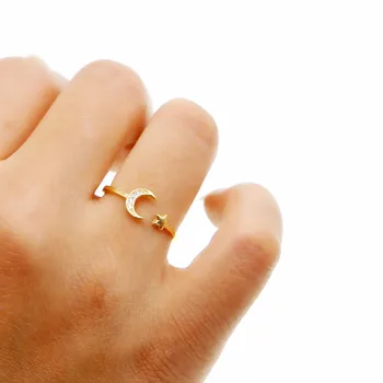 

2019 Real 925 sterling silver open moon star rings delicate minimal girl women Christmas gift three colors cute elegance ring