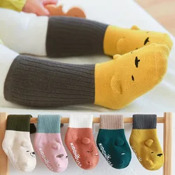Chaussettes antidérapantes pour bébé, Tube épais en éponge, stéréo, couleur assortie, nouveau né, automne et hiver 
