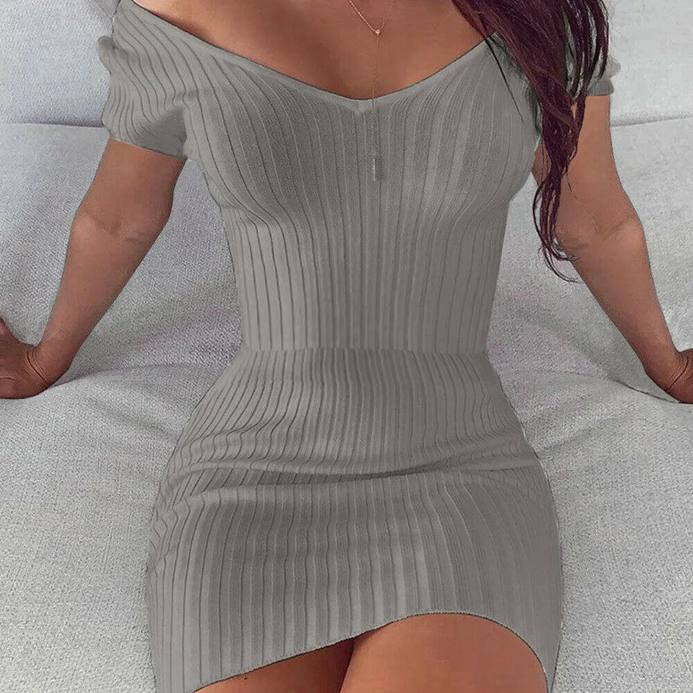 Women Casual Bodycon Short Sleeve Evening Party Cocktail Mini Dress Off Shoulder Deep V A66 | Женская одежда