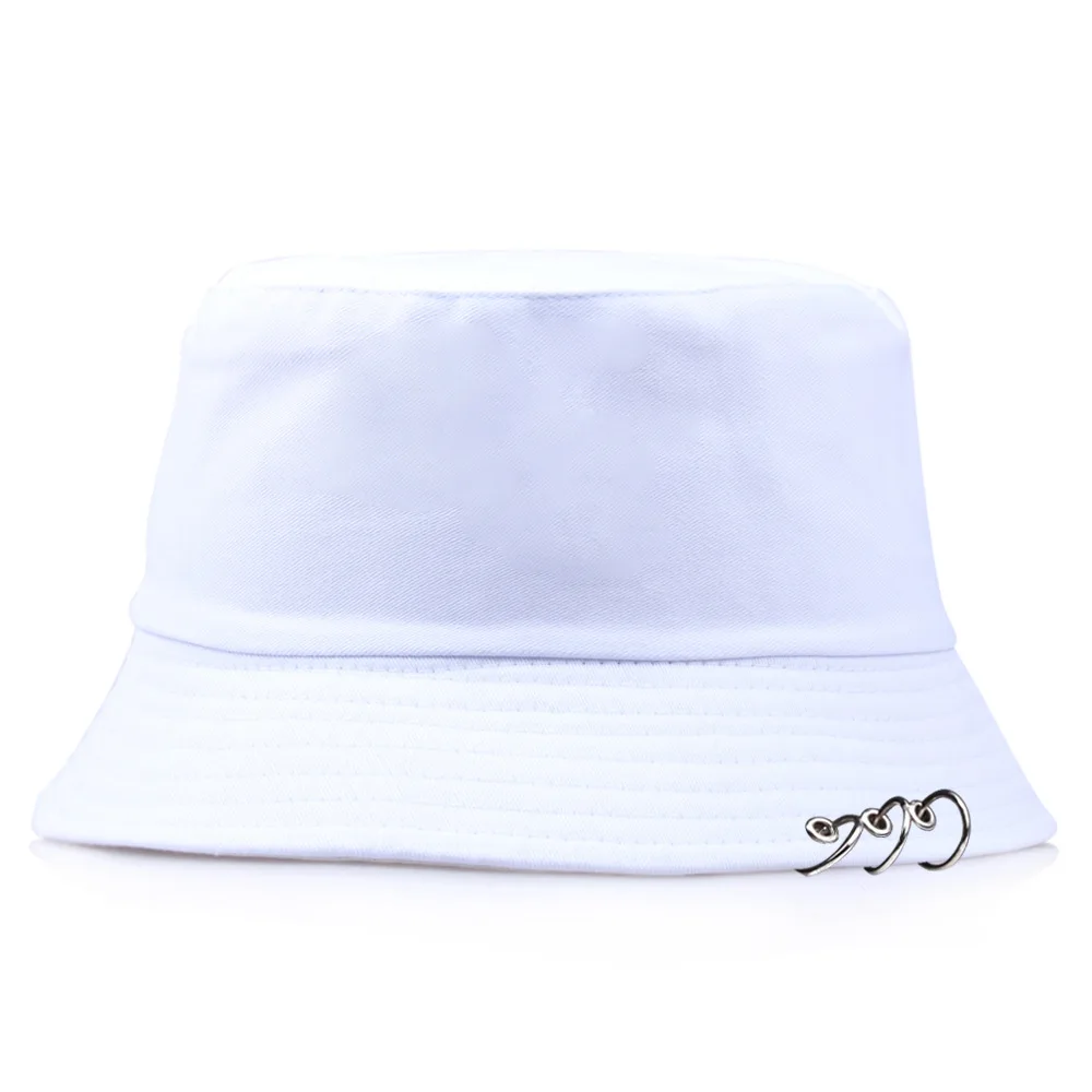 Bucket Hat Women Men Summer Spring Fisherman Cap With Rings Hip Hop Flat Top Solid Color Korean Fashion bucket hat women bucket hat women hat