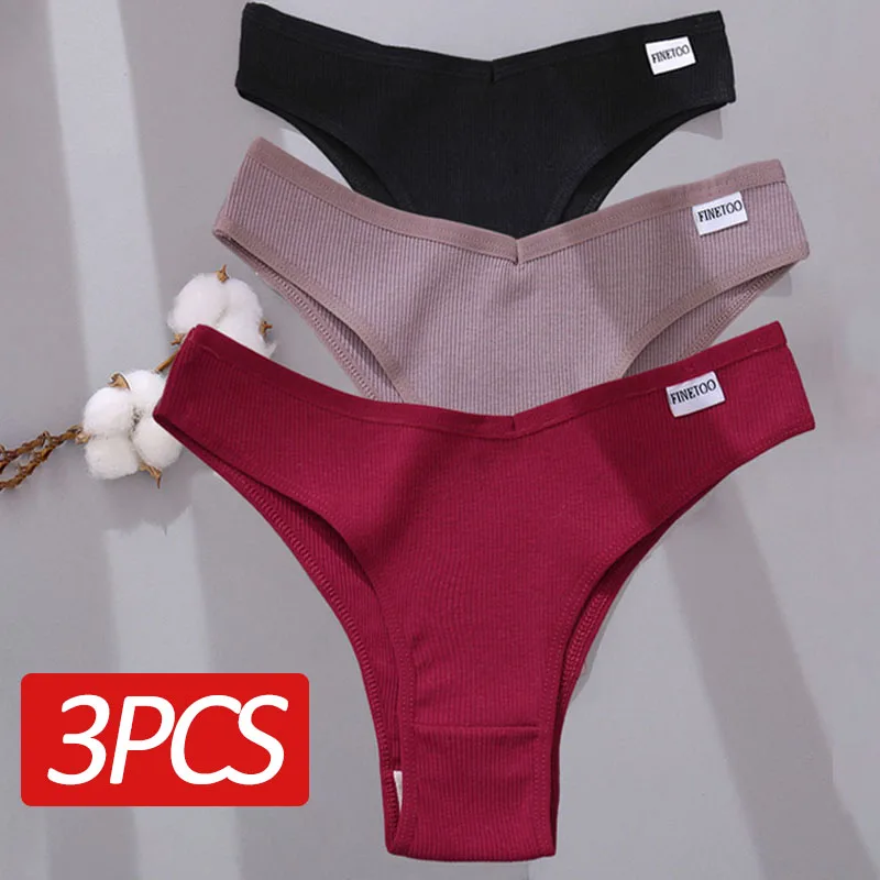 FINETOO 3PCS Brazilian Panties Cotton Women's Panties V Waist G