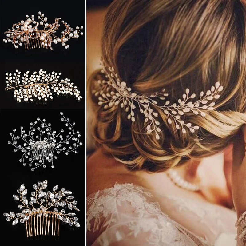 Western Wedding Headdress Bride Handmade Wedding Crown Floral Pearl Hair Accessories Hairpin Ornaments
