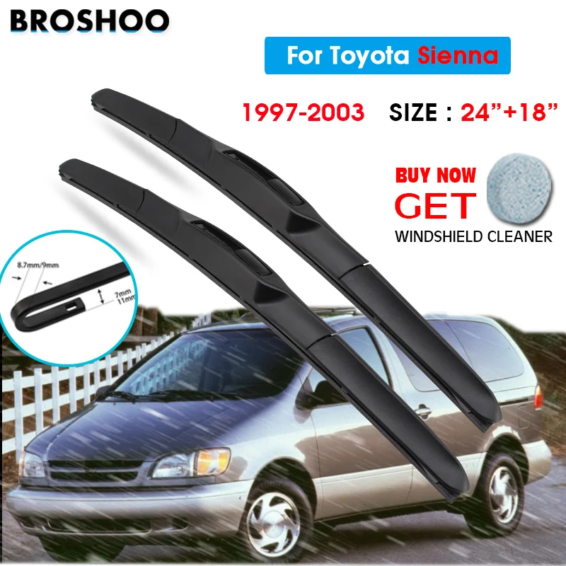 

Car Wiper Blade For Toyota Sienna 24"+18" 1997-2003 Auto Windscreen Windshield Wipers Blades Window Wash Fit U Hook Arms