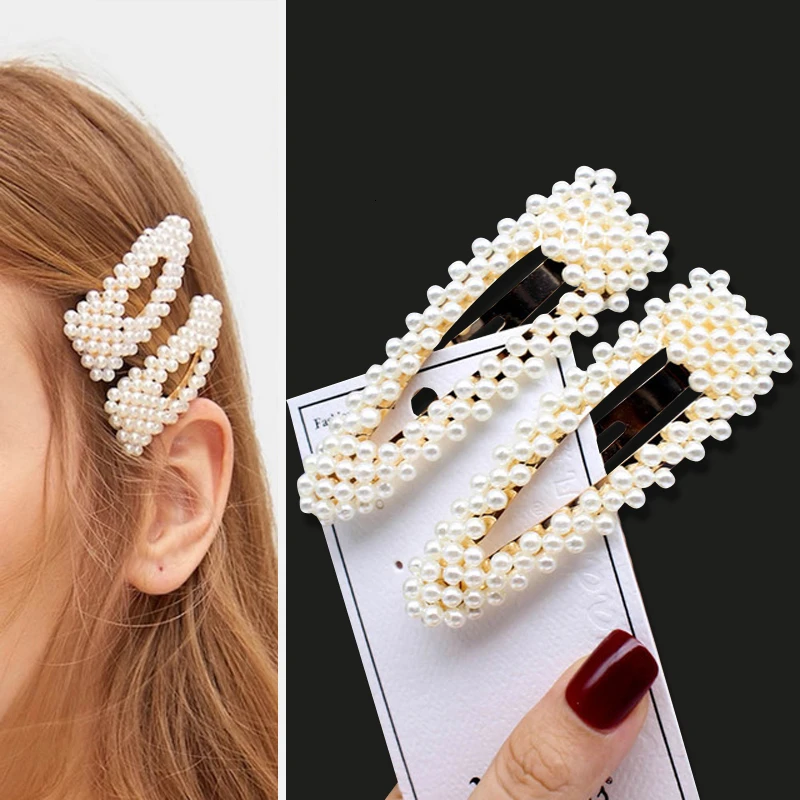 

1Set Women Ornament Barrettes Fashion Elegant Hair Clips Hair Headband Girls Headwear Sweet Pearls Hairpins Ins Hair Accessorie