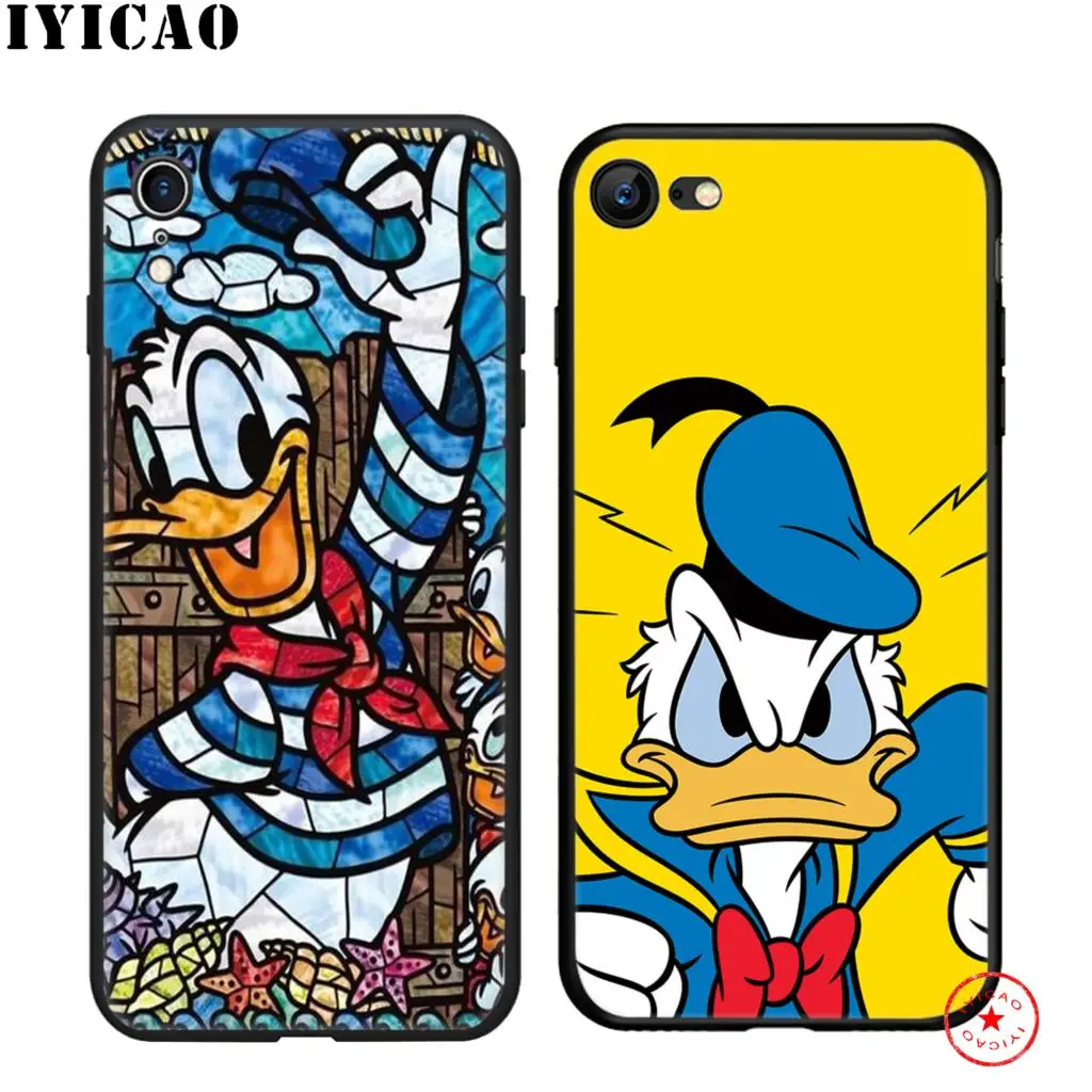IYICAO Дональд Дак милый мягкий черный силиконовый чехол для iPhone 11 Pro Xr Xs Max X или 10 8 7 6 6S Plus 5 5S SE