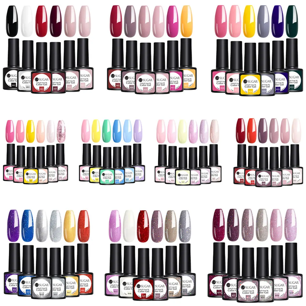 UR SUGAR 2Pcs/Lot Glitter UV Nail Gel Polish Set Semi Permanent Vernish Top Coat UV LED Gel Varnish