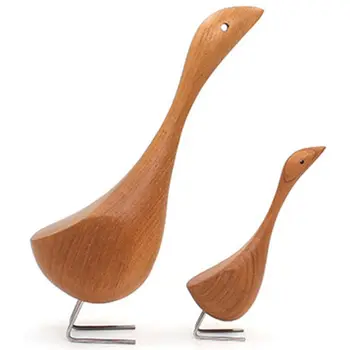 

2pcs Wooden Geese Figurines Abstract Teak Wood Sculpture Lovely Couple Figure Nature Teak Ornaments - Large & Small