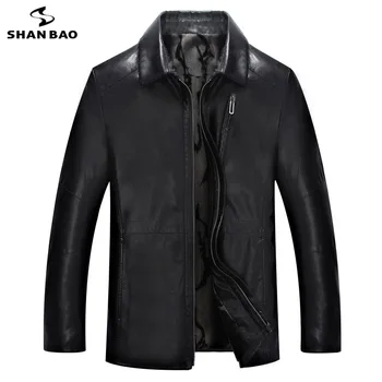 

SHANBAO brand zipper pocket men's casual leather jacket 2020 autumn and winter youth fashion clothing lapel slim coat large size