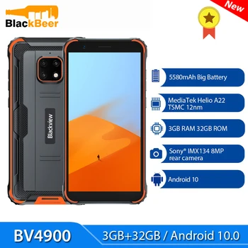 Перейти на Алиэкспресс и купить Blackview BV4900 5,7 дюймов Android 10 смартфон IP68 прочный Водонепроницаемый 3 ГБ + 32 Гб мобильный телефон 4 ядра мобильный телефон 5580 мАч NFC