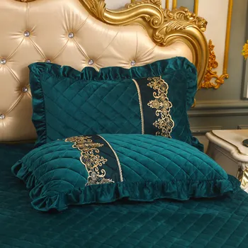 

2pcs Crystal Velvet Lace Pillow Cases Home Decor Quilted Cotton Rectangle Pillow Sham Cover Winter Warm 48x74cm Green Red Purple