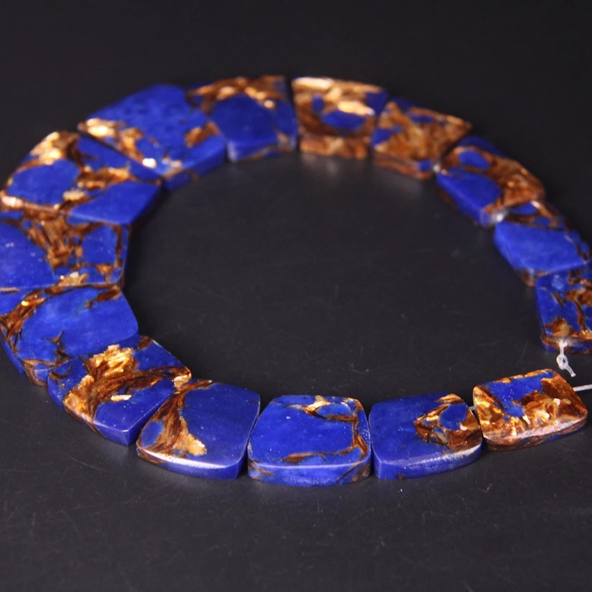 Kaufen 15 stücke Dark Blue Impression Jaspers Top Gebohrt Trapez Platte Perlen, Ozean Sediment Stein Absolvierte Halskette Anhänger Schmuck