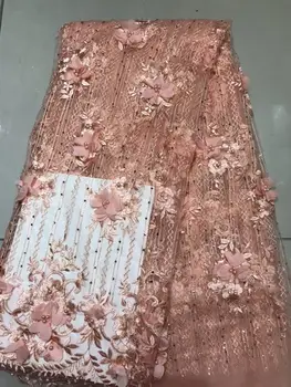

Peach New Arrival African Lace Fabrics High Quality Cord Lace Guipure Lace Fabric For Party Dress Nigerian Beaded Lace Fabric
