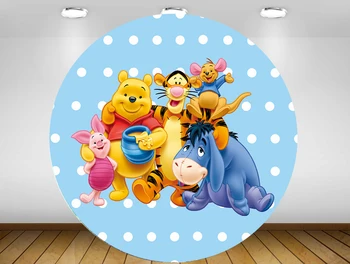 

Round Circle Background Cartoon Bear Backdrop Baby Shower Kids Birthday Party Event Decor Table Cover Fabric Vinyl