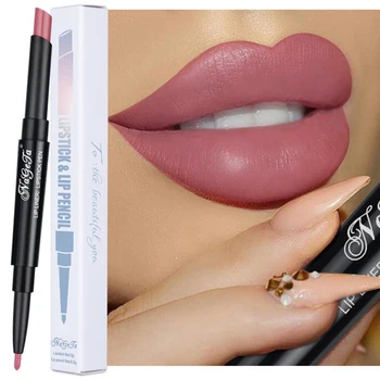 

Matte Lipstick Lip Liner 2 in 1 Brand Makeup Lipstick Matte Durable Waterproof Nude Red Lipstick Lips Make Up 12 Colors