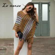 Зимние Модные Винтажные шарфы с бахромой и плащ В Полоску Пэчворк хаки свитер для женщин