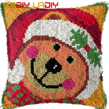 

Latch Hook Cushion Santa Hat Bear Printed Canvas Cushion Cover Acrylic Yarn Crochet Pillow Case Kits Hobby & Crafts Home Decor
