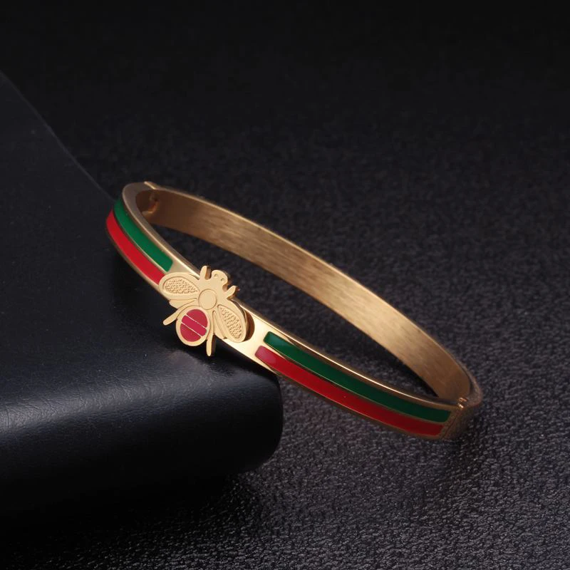 

Luxury Brand Stainless Steel Charm Bangles For Men Women OL Jewelry Gold Plated Bee Wedding Party Cuff Bangles pulsera