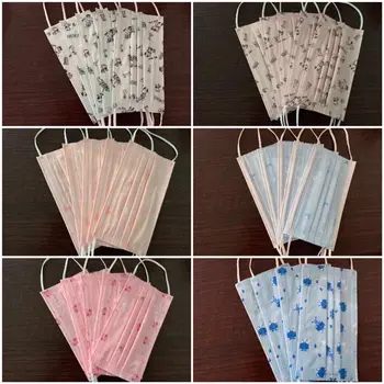 

50/20PCs Disposable Mouth Mask Three-layer Adult Face Mask with Cute Printed Cartoon Pattern