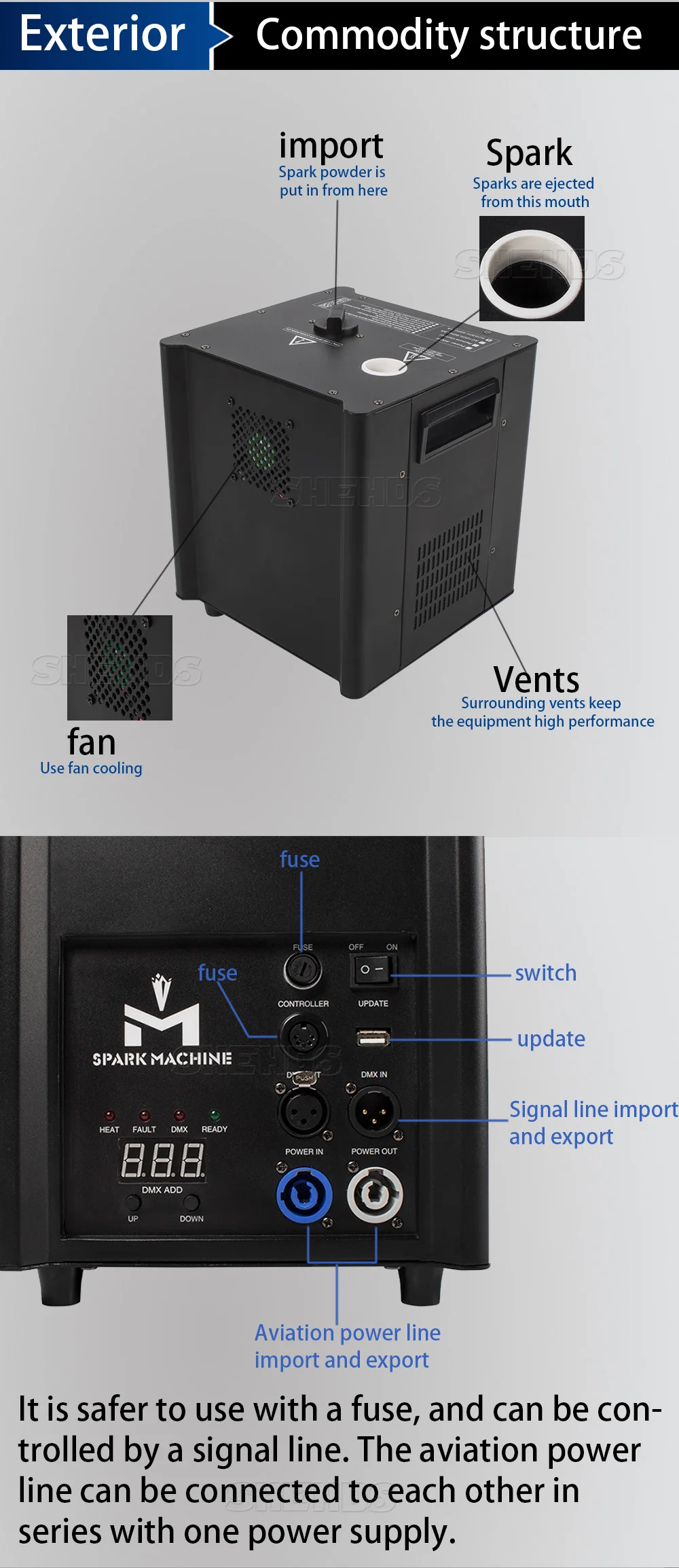 500W Cold Spark Machine Flame Fountain Fireworks Effect DMX /Remote Control Operation For All Festivals Wedding Indoor Party