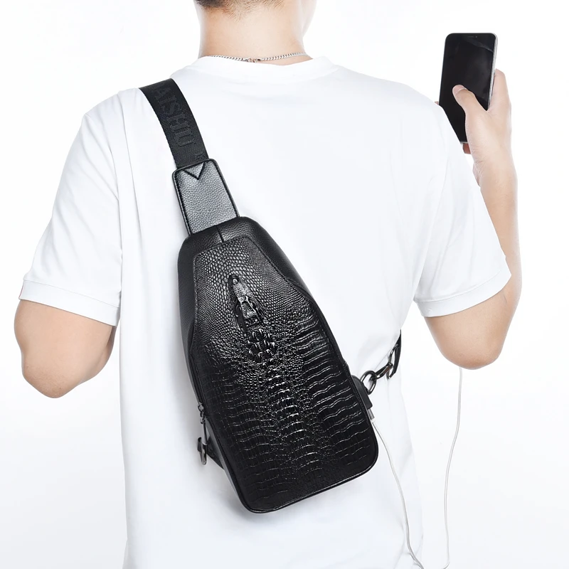 Luxury Brand Men Leather Chest Bag Alligator Messenger Bag USB Charging  Crossbody Bag Man Chest Pack Crocodile Pattern Sling Bag - AliExpress