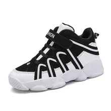 Новинка года; сезон весна-осень; детская обувь для мальчиков; спортивные модные брендовые уличные Детские кроссовки; Баскетбольная обувь для мальчиков; цвет черный, белый