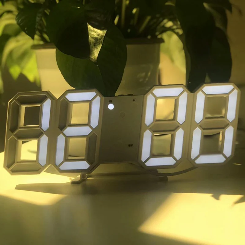 3D светодиодный цифровой настенные часы 24/12 часов Дисплей 3 уровня яркости затемнения Ночная функция повтора для дома, кухни, офиса - Цвет: White