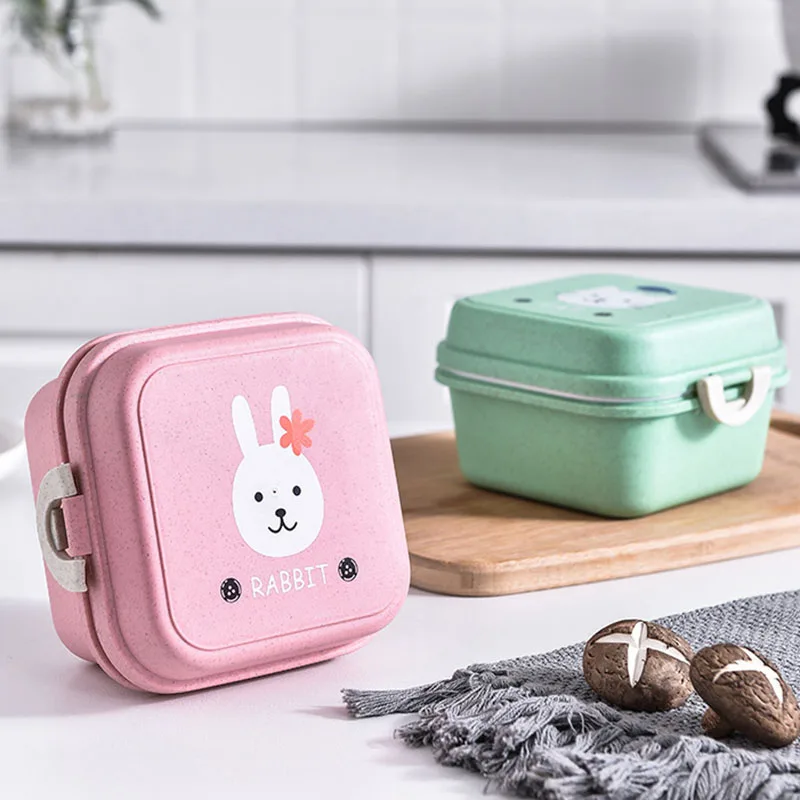 Cute Animal Pattern Plastic Lunch Food Box Children Baby Snack Box Double Layers Lunchbox Portable Microwave Food Container
