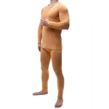 Комплект кальсонов с круглым вырезом для мужчин, комплекты термобелья, сохраняющие тепло, дышащие, Осень-зима, топы с длинными рукавами для сна, штаны с мешочком для пениса