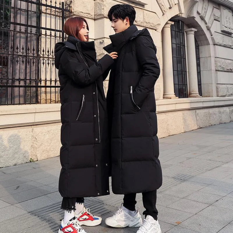 Women White Duck Down Jackets Men Winter Thick Warm Hooded Outerwear Female Casual Solid Long Outerwear
