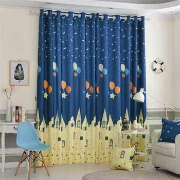 Cortinas de tela con estampado azul para dormitorio, sala de estar y ventana, Infantiles, para niños