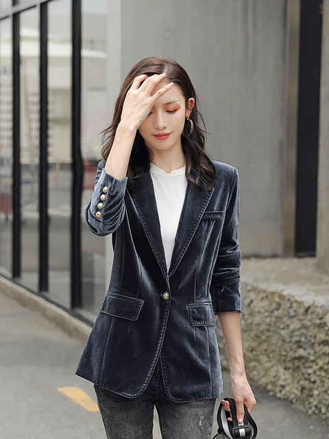 Traje de terciopelo para negra, Blazer femenino, ropa de invierno AliExpress Mobile