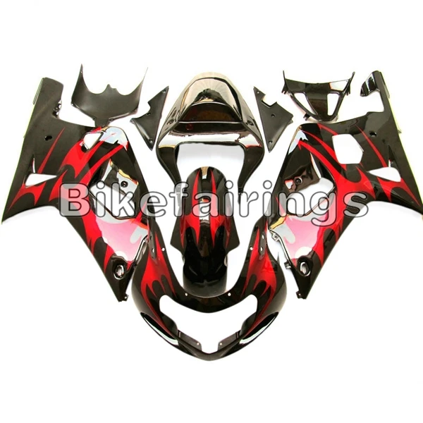 Обтекатели для Suzuki GSXR600 GSXR750 K1 2000 2001 2002 2003 00 01 02 ABS пластик мотоцикл черный и красный пламя Cowlings